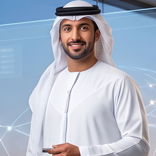 Photorealistic synthetic Emirati leadership mentor
